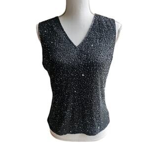 Vintage Laurence Kazar black beaded evening cocktail top size L